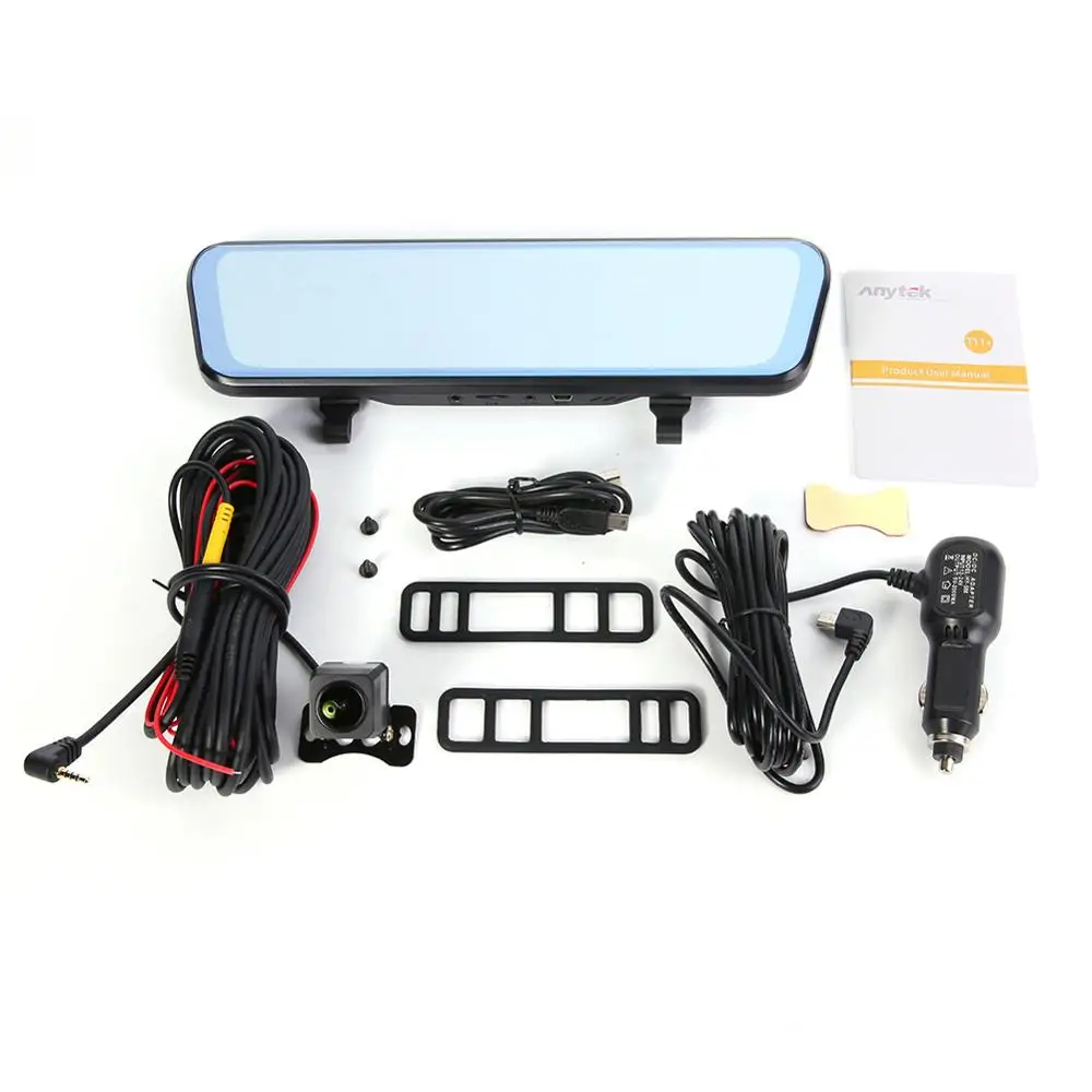 w Back camera 16G TF Anytek T11 9.66In ips Сенсорное зеркало заднего вида, автомобильная dvr камера 1080 P/720 P, двойной объектив, ADAS, видеорегистратор для вождения, g-сенсор, видеорегистратор - Название цвета: w Back camera 16G TF