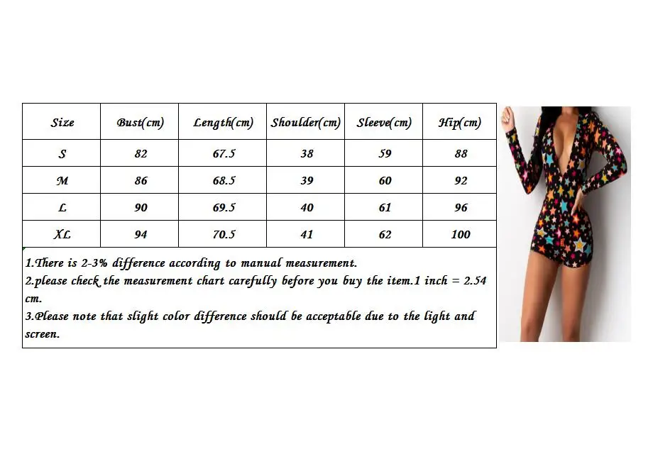 

Sexy Women Summer One Piece Pajamas Nightwear Jumpsuit Long Sleeve V-neck Slim Playsuit Star Print Sleepwear Homewear Romper