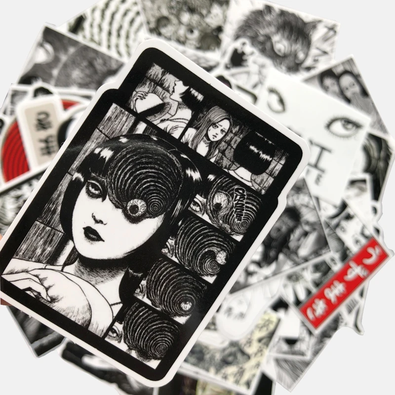 

10/21/56Pcs Horror Comic Fujiang White and BlackThriller Horror Style Toy Sticker Luggage Trolley Laptop Sticker Doodle Sticker