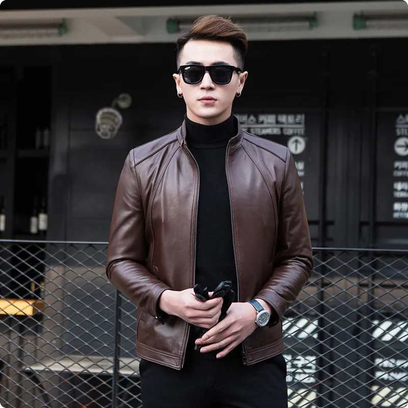 Мужская куртка из натуральной овечьей кожи осенняя повседневная мотоциклетный