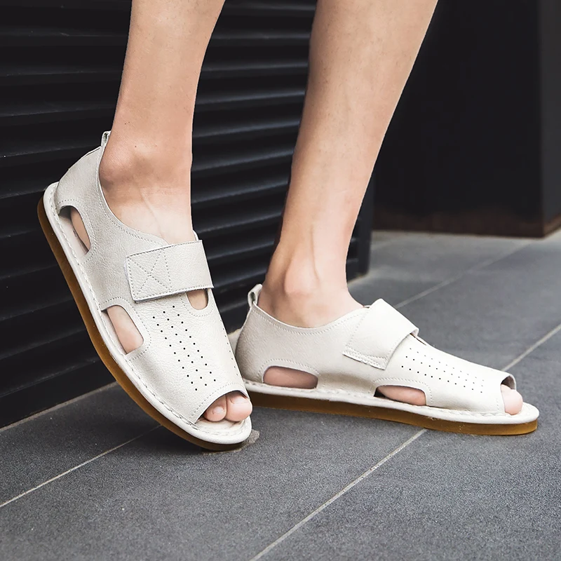 Мужские сандалии из натуральной кожи Классические мужские шлёпанцы ручной