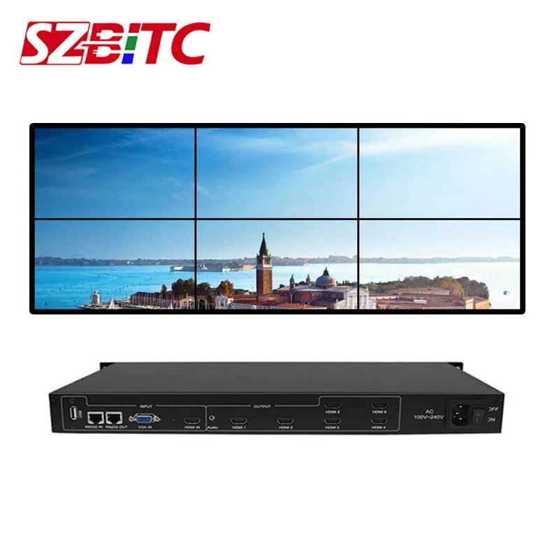 SZBITC видео настенный контроллер 2x3 HDMI сплиттер 1 в 6 180 Вращение RS232 с пультом