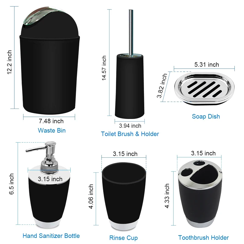 

6pcs Bathroom Accessories Set Bath Toilet Brush with Trash Can Toothbrush Holder Soap Tumbler Cup FEA889
