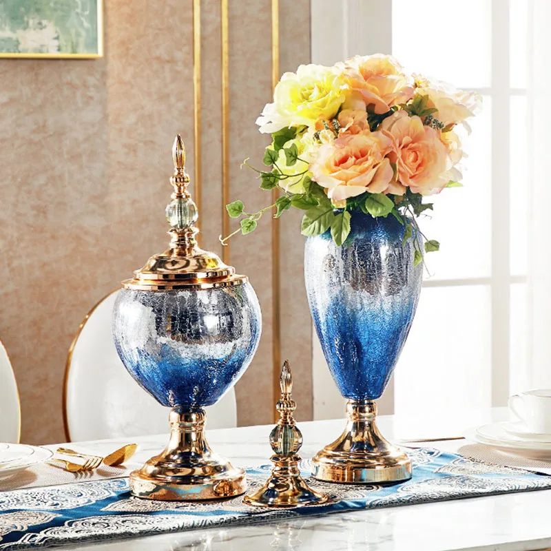 

European-American Hardware Glass Rosette Vase Table Light Luxury Decoration Simple Dried Flowers Flower Arrangement Decorations