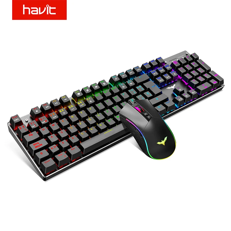 Игровая Проводная клавиатура и мышь Havit, механическая, 104 клавиши, 4800DPI - изображение