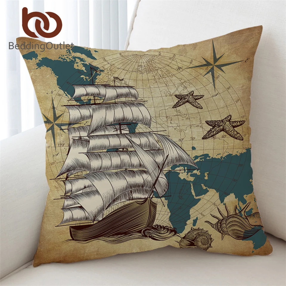 BeddingOutlet Парусная Подушка корабль чехол с морской картой подушка в стиле ретро