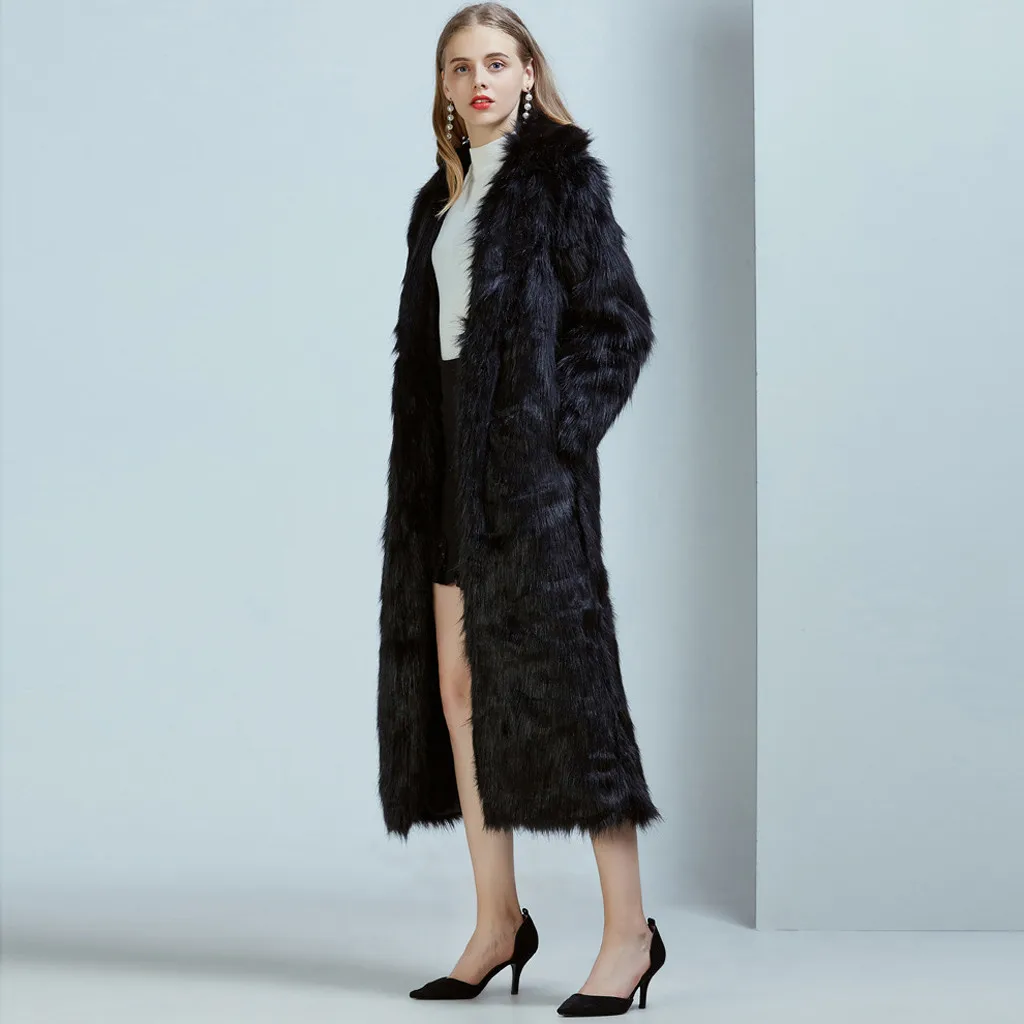 Ladies Faux Fur Wool Lamb Long Coat Fashion Women Outwear Long Sleeves Warm Coat Plush Jacket Long Overcoat Solid Plus Size