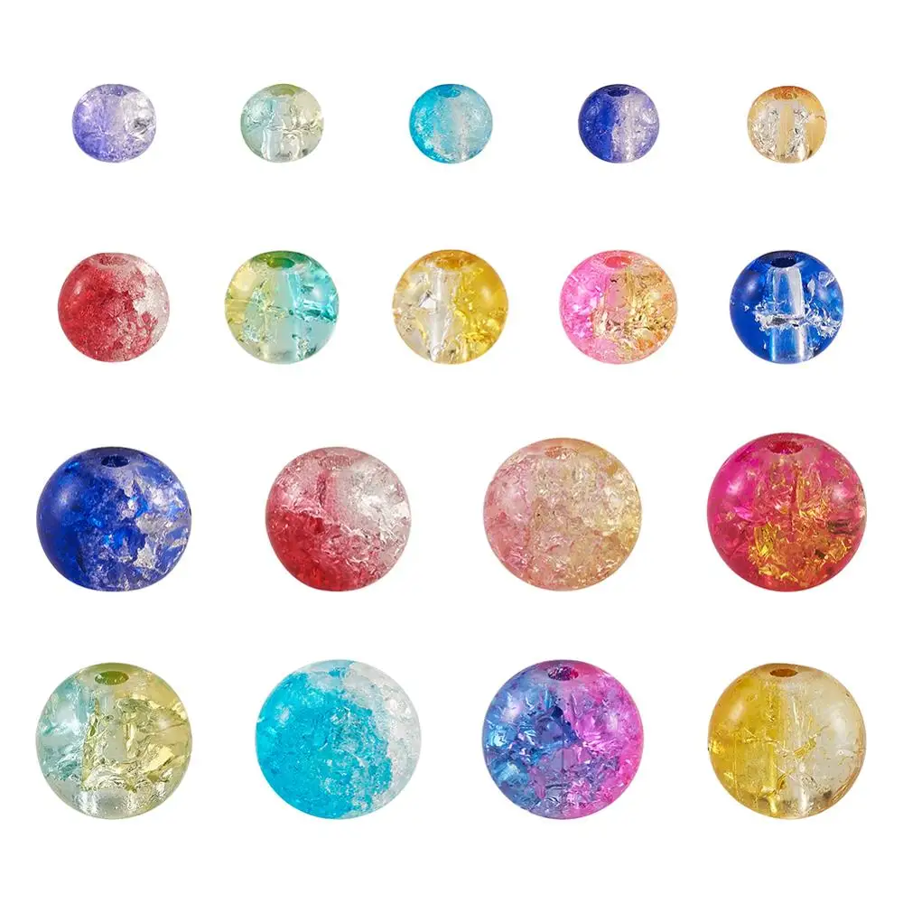 

1Set Double Colored Cracked Beads Two-Tone Round Crackle Glass Bead with Elastic Thread for Handmade Bracelet Jewelry Making DIY