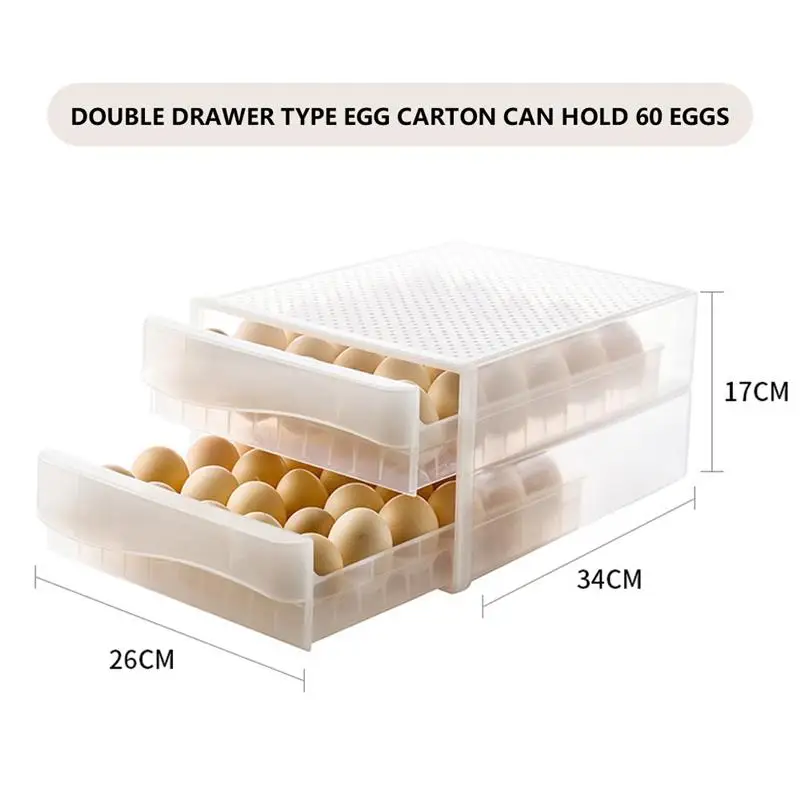 

Egg Holder Storage Box Organizer Kitchen Refrigerator Rectangular Double Drawer Type Clear Plastic Eggs Rack Container