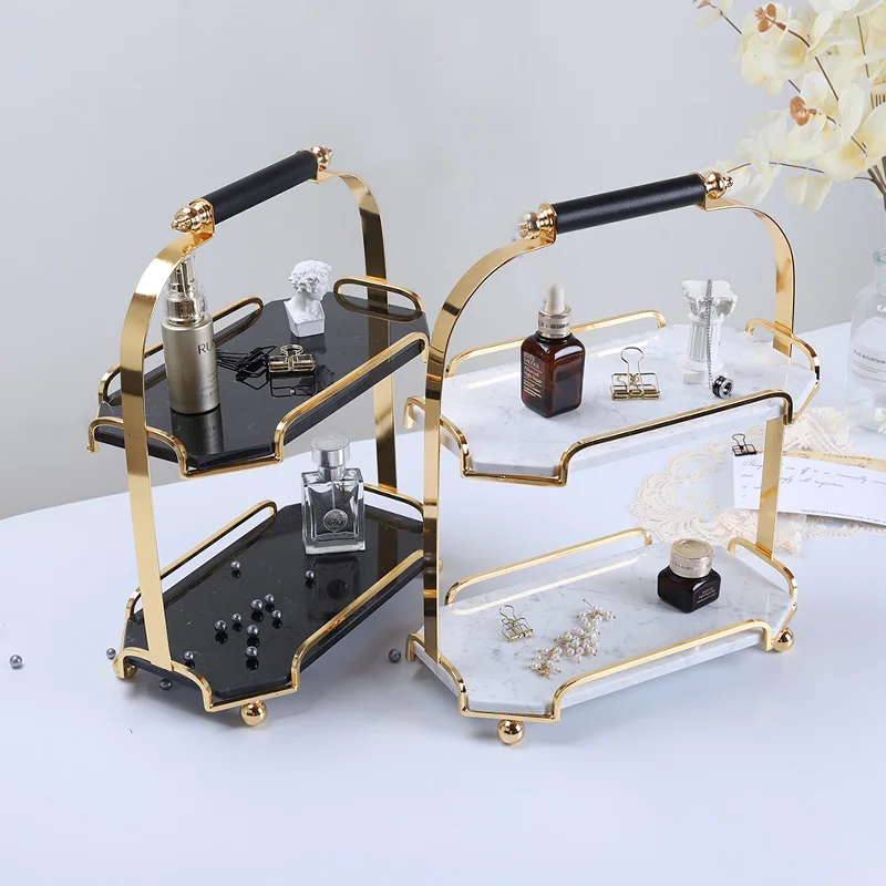 Noble Desktop Cosmetic Storage Rack Marble Tray Dessert Table Jewelry Display Stand Nordic Style Organizer Luxury for Home | Дом и сад