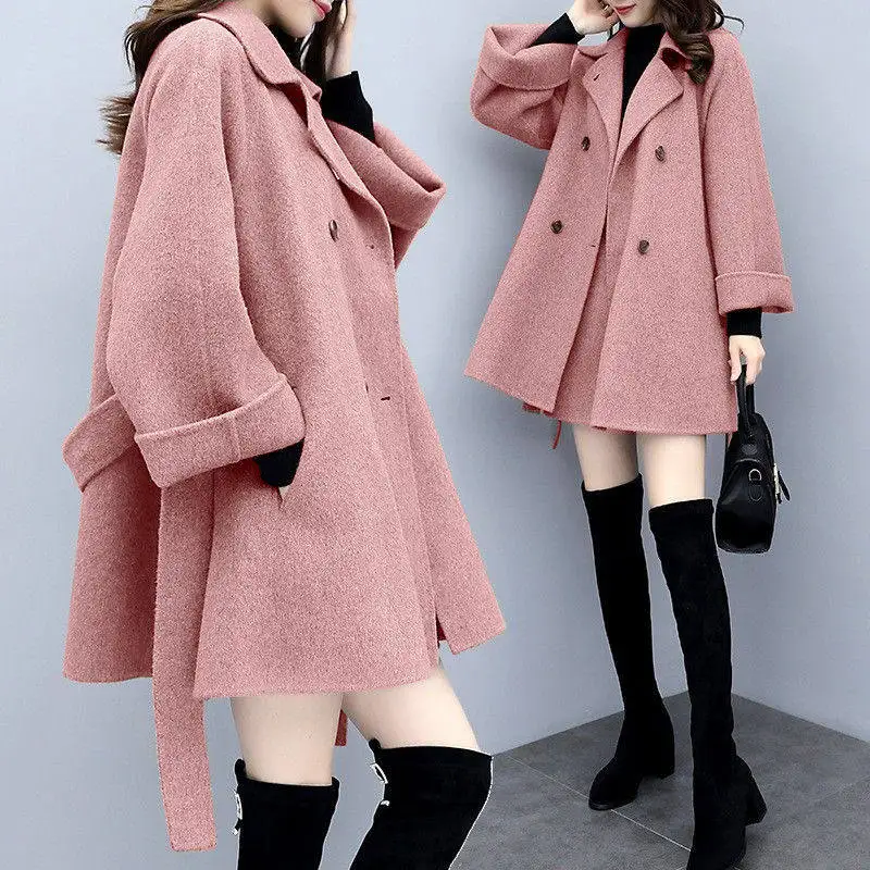 

Женское однотонное пальто из смешанной шерсти, черное повседневное плотное бархатное Свободное пальто в Корейском стиле для отдыха, 2021