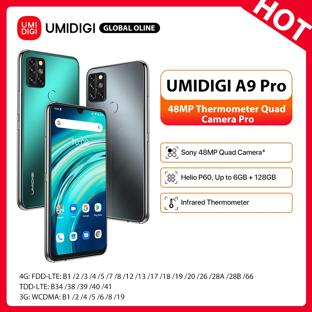 Смартфон в наличии UMIDIGI A9 Pro разблокированный телефон Android с экраном 6 3 дюйма FHD + 32