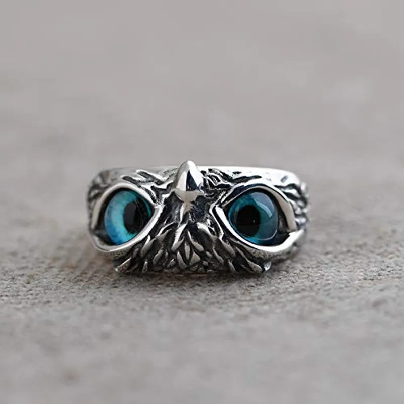 

New Stylish Retro Cute Simple Owl Ring Multicolor Eyes Silver Color Adjustable Open Rings Men Women Wedding Party Jewelry Gifts
