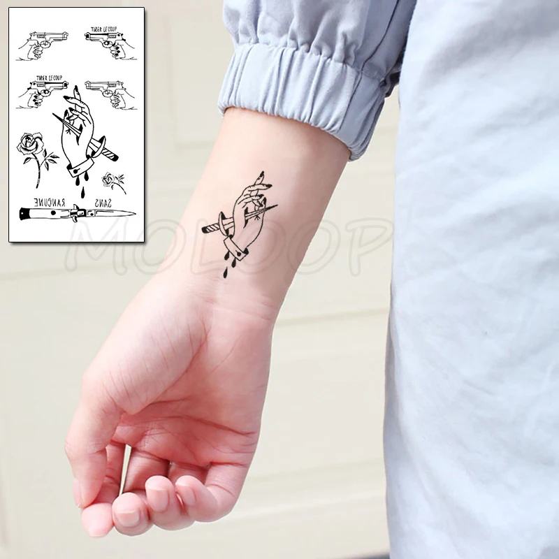 

Tattoo Sticker Gun Pattern Sword Rose Element Body Art Makeup Waterproof Temporary Women and Men Fake Tatoo