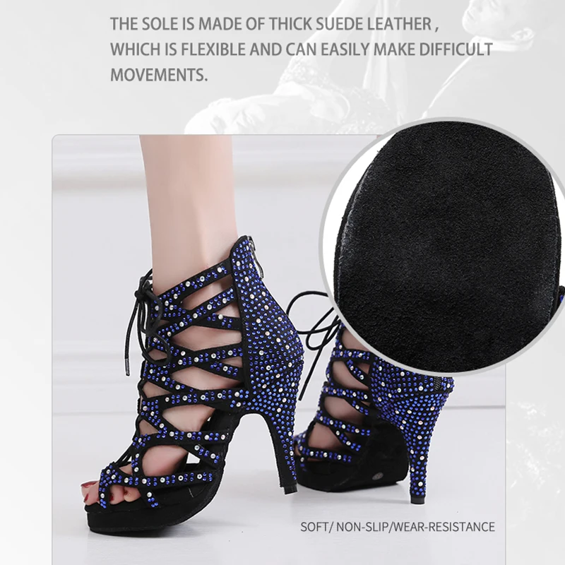 Женские танцевальные сапоги с блестками для латиноамериканского бального танца для девочек на шнуровке, туфли для бачаты и сальсы с высоким каблуком для женщин
