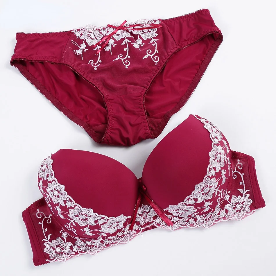 

2021 Push Up Lace Underwear Panty Set Embroidery BCD Women Bra Set France Large Size Bra Brief Sets Cotton Sexy