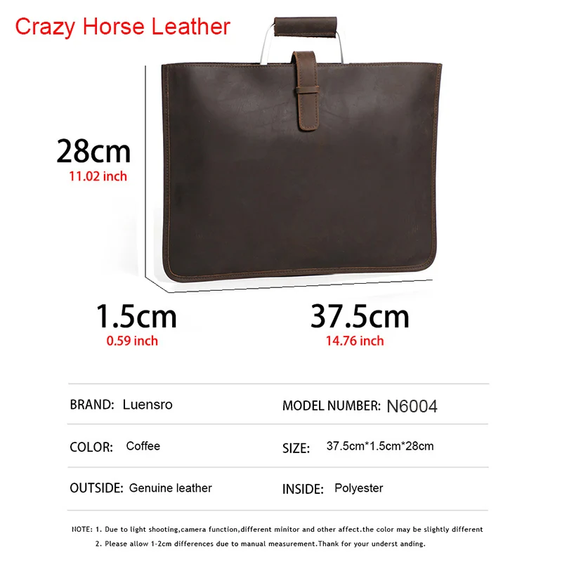 Мужской портфель из натуральной кожи Crazy Horse кожаный для ноутбука s A4 держатель