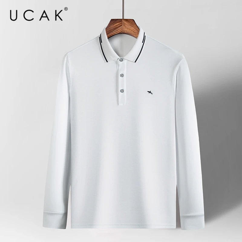 

UCAK Brand Solid Color Turn-down Collar T-Shirt Men Clothes Spring New Fashion Arrival Casual Streetwear Cotton T Shirt U5301