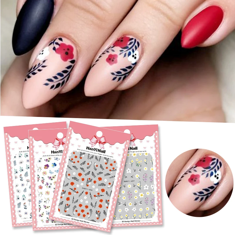 1 шт. 3D наклейки для ногтей цветы роза лист Бабочка изображение смешанный размер