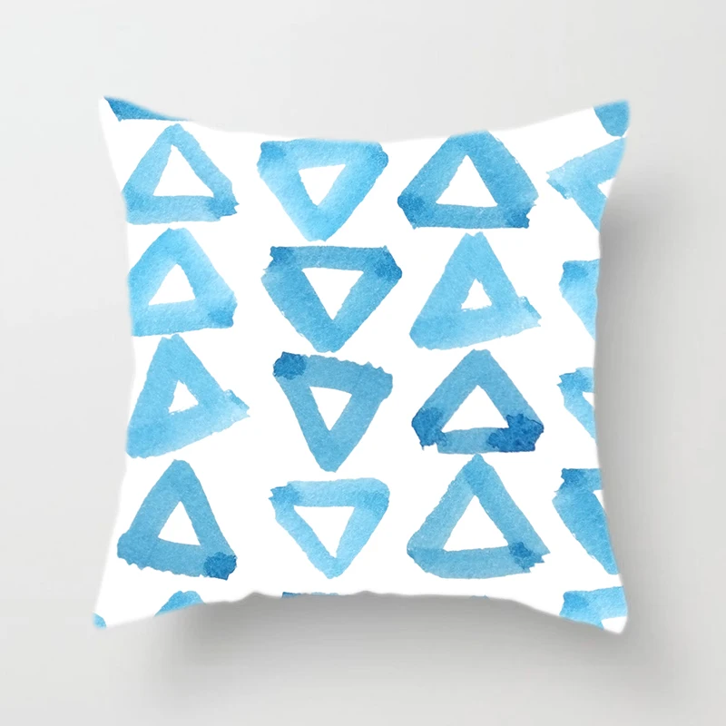 

Watercoloer Blue Cushion Cover Geometric Design Stripe Dot Flower Decorative Throw Pillows Case Home Decoration Accessories
