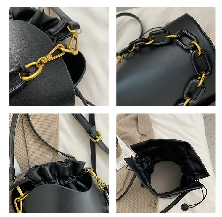 

Fashion Pu Leather Crossbody Bags for Ladies Casual Solid Small Bucket Shoulder Handbags for Women Simple Vintage Luxury New