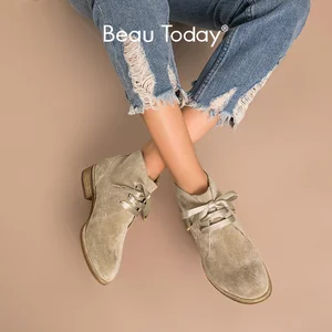 Ботинки женские из натуральной коровьей кожи, до щиколотки, вечерние шнуровке, с лентами, 03080