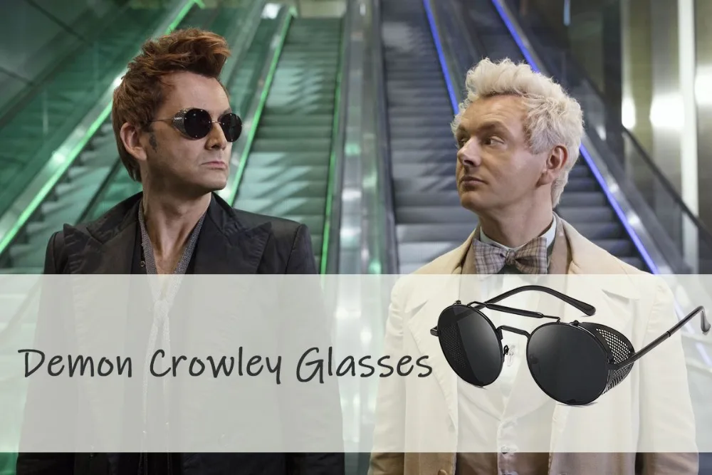 Coslive Crowley очки в стиле Косплей Good O Мужские солнцезащитные очки, круглые металлические очки ретро для мужчин аксессуары для маскарада на Хеллоуин