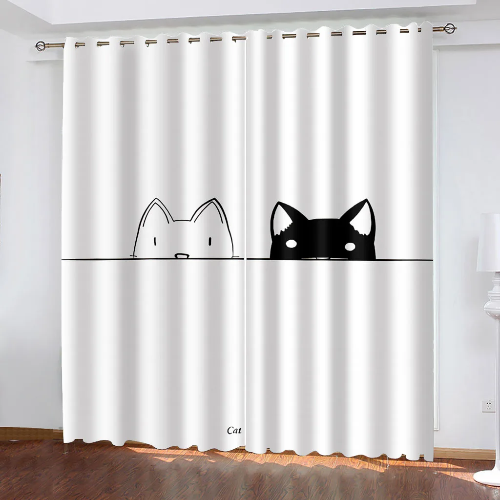 

Home Funny Cute Cat 3D Printing Adult Children Bedroom Curtain Living Room Curtain Shade Fabric Custom Hook Decorative Curtain