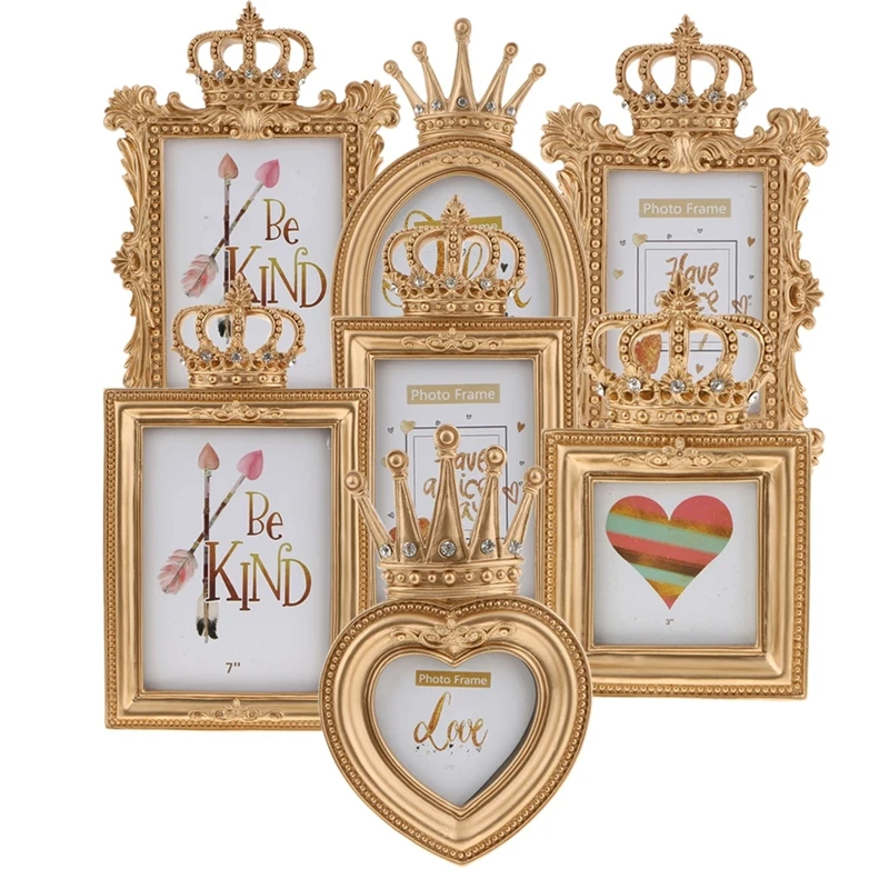 

Vintage Carved Gold Resin Crown Style Picture Photo Frame Set Resin Luxury Poster Frames Home Wedding Desktop Decoration Crafts