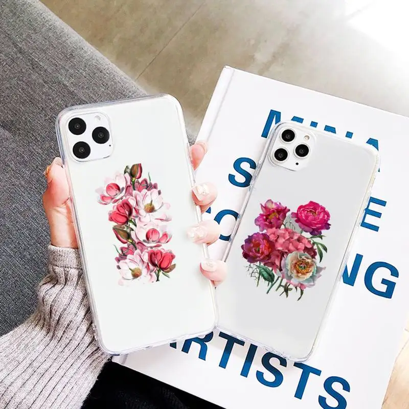 

Graphic Rose flower Phone Case Transparent soft For iphone 12 11 13 7 8 6 s plus x xs xr pro max mini