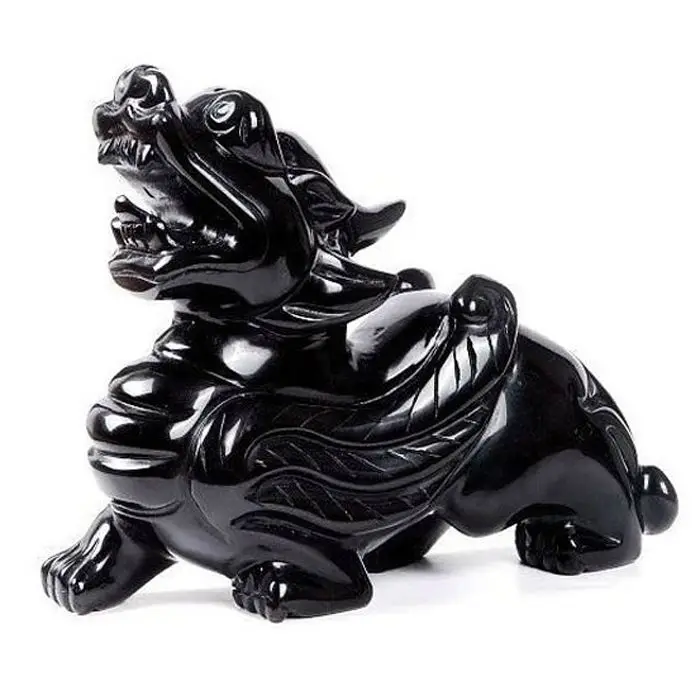 

Natural Black Obsidian Pi Xiu Ornaments China Fengshui Quartz Crystal Brave Troops Wealth Lucky Figurine Crafts Home decoration