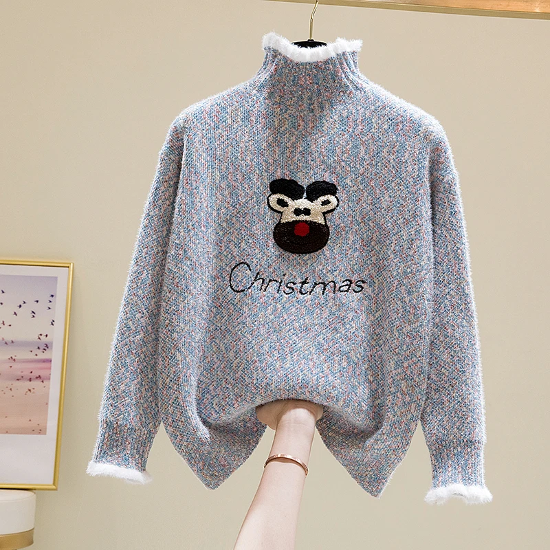 Женский свободный свитер без подкладки однотонная Водолазка с длинным рукавом и