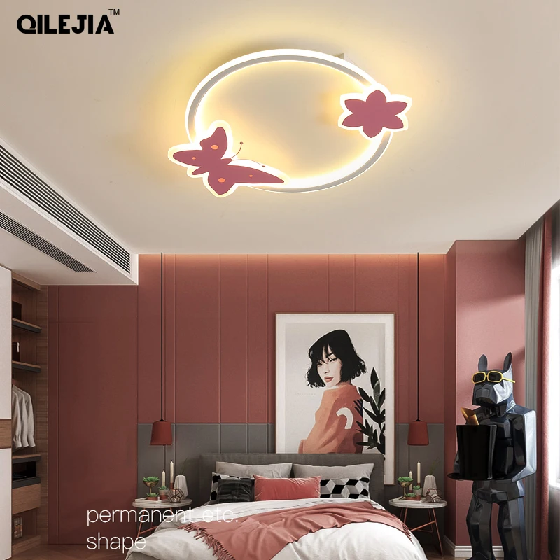 Детский потолочный светильник для спальни белый и розовый с бабочками цветами