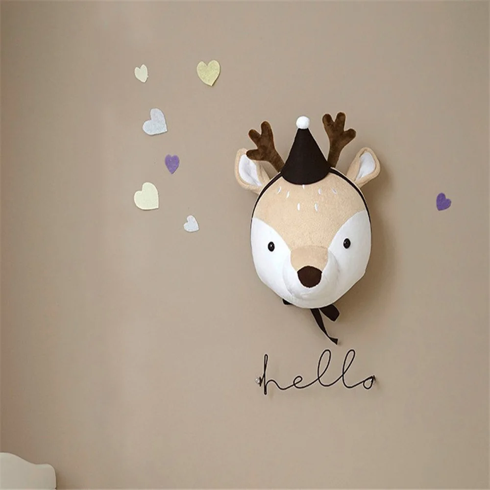 Cute 3D Deer Elephant Wall Art Hanging Girl Swan Doll Stuffed Toy Animal Head Decor for Kids Room Birthday Wedding Gift | Дом и сад