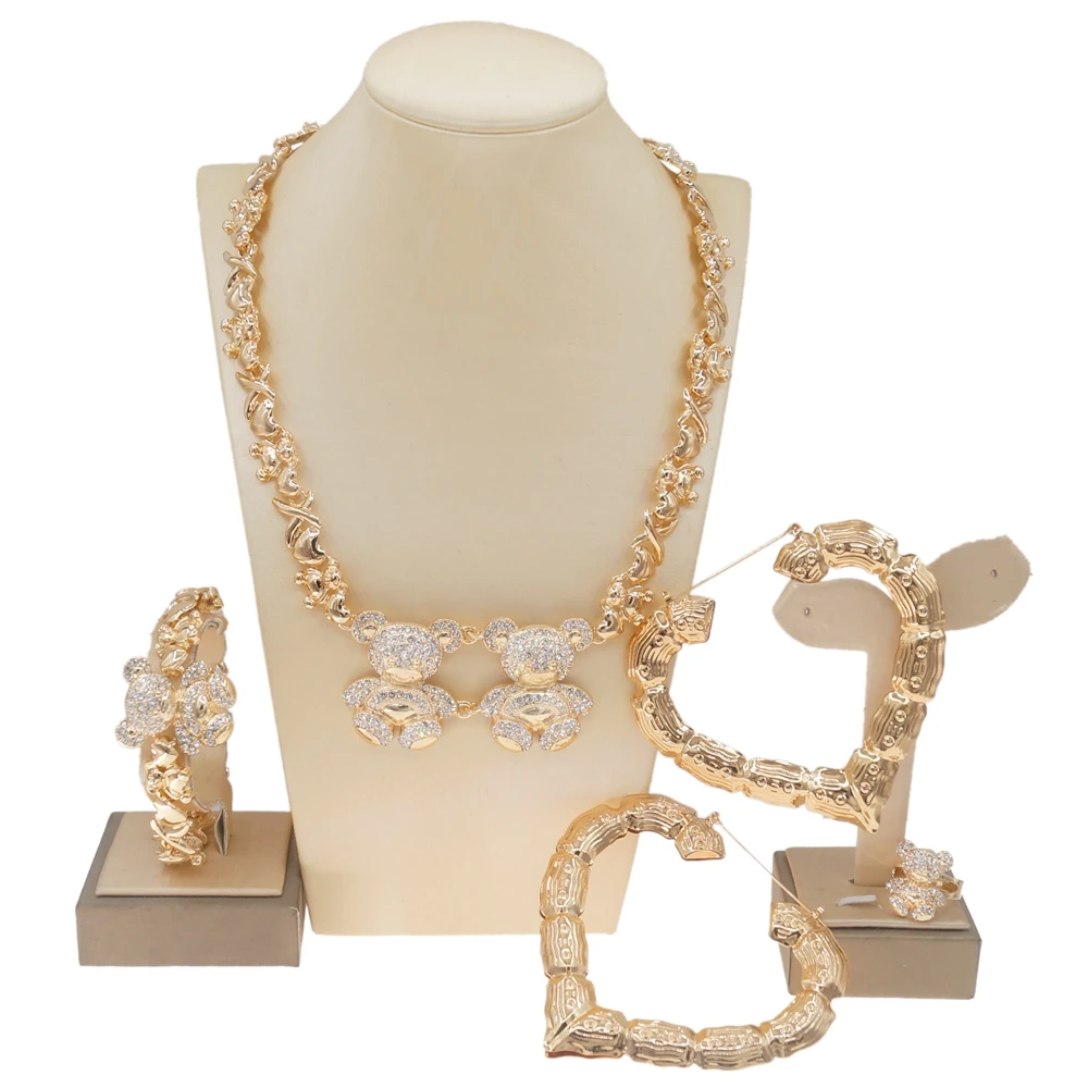 

Fashion Women Gold/Silver Color Jewelry Sets Necklace Bracelet Earrings Rings Set For African Wedding Bridal Gift Accessories