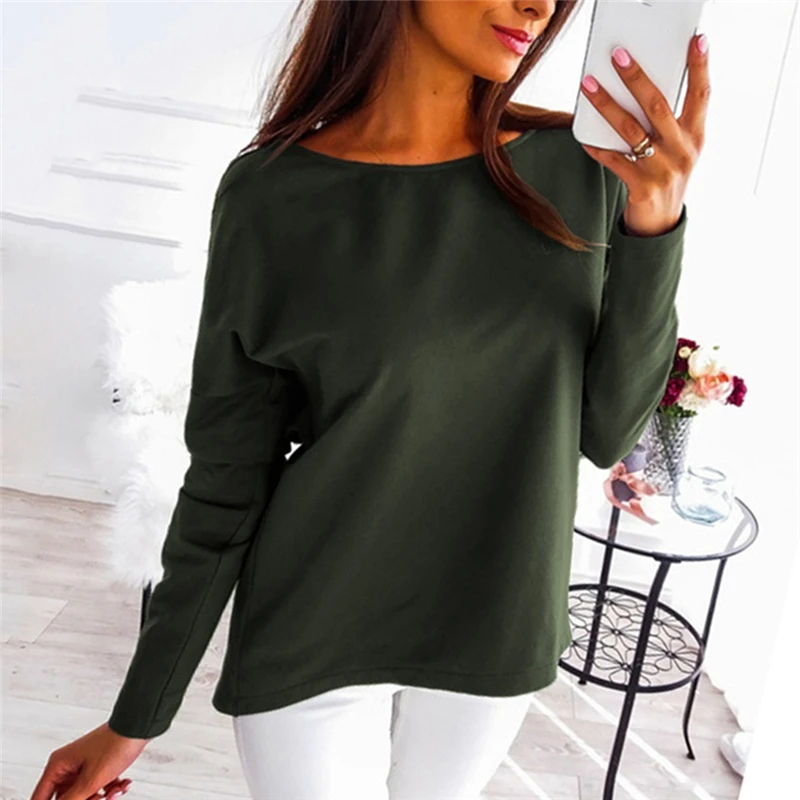 

Lace Up Bandage Long Sleeve Sweatshirt Hoodie Loose Casual Tops Tee Shirt Hoodies Pullovers Femme 2020