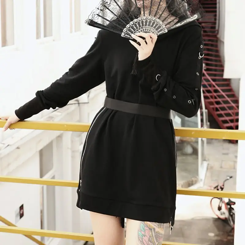 Готическая негабаритная толстовка с капюшоном для женщин поясом свободная