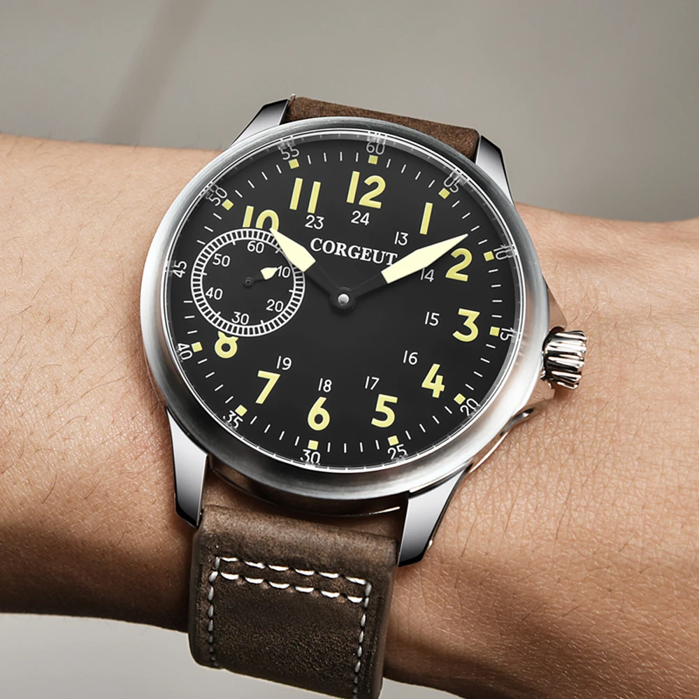 Corgeut Men Male Military Army sport Clock Classic Luxury 17 Jewels Seagull 6497 Mechanical Hand Winding luminous Wrist Watch | Наручные