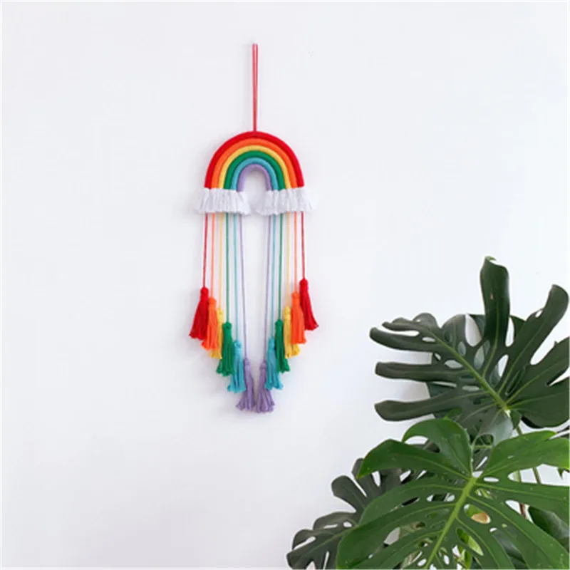 

Nordic Macrame Rainbow Tassel Wall Hanging Pendant Colorful Handmade Rainbow Hanging Ornaments For Kid Girls Bedroom Decoration