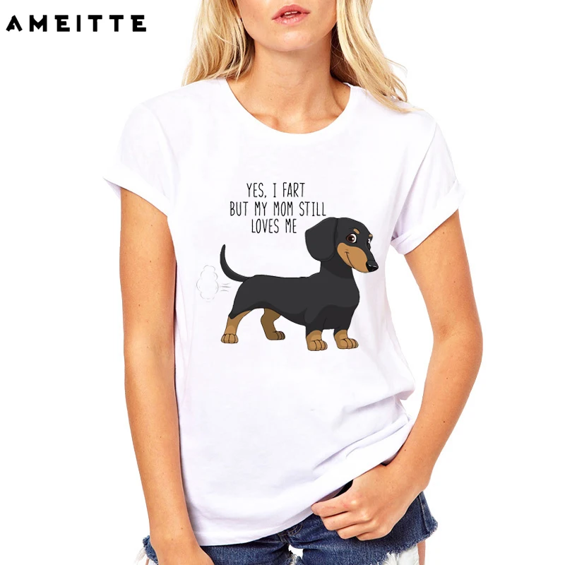 AMEITTE летние топы I Fart смешная такса футболки женские милые Мультяшные собаки