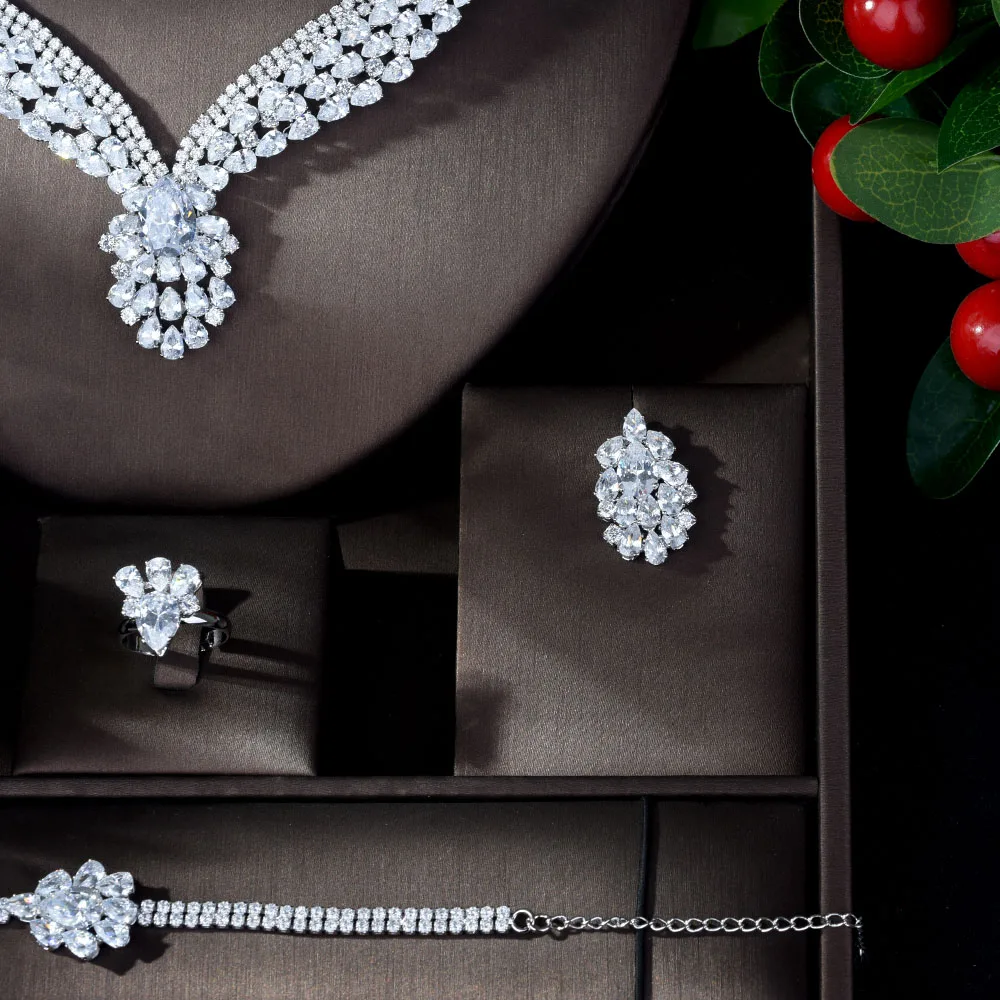 HIBRIDE новинка очаровательный Свадебный комплект ювелирных изделий 4 шт. ожерелье