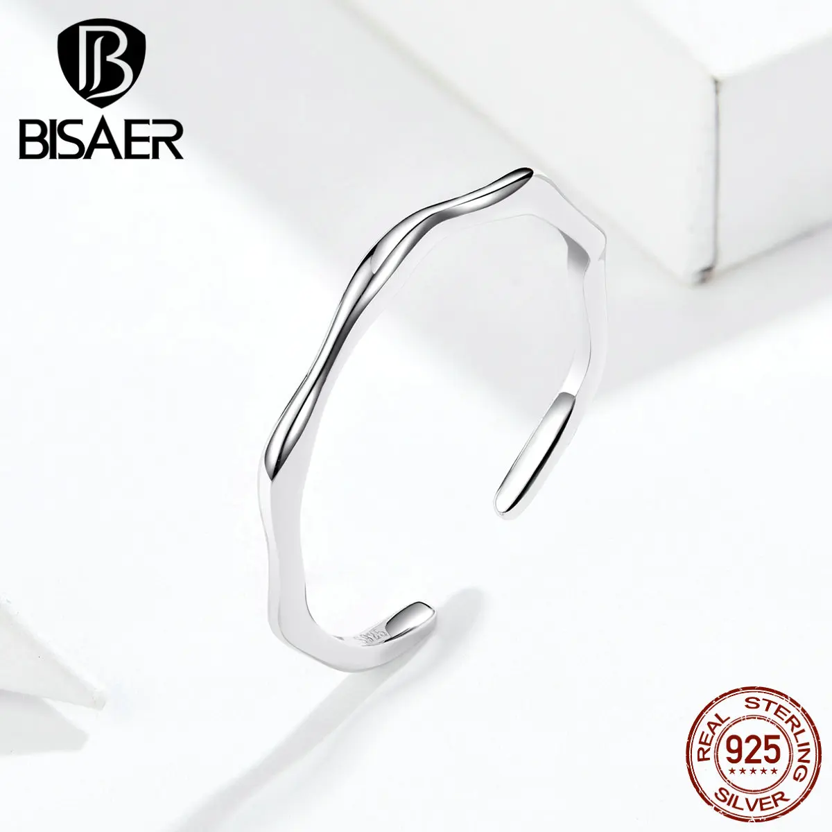 Простые Кольца BISAER,, 925 пробы, серебро, простая линия, геометрические, геометрические, кольца на палец для женщин, ювелирные изделия ECR593