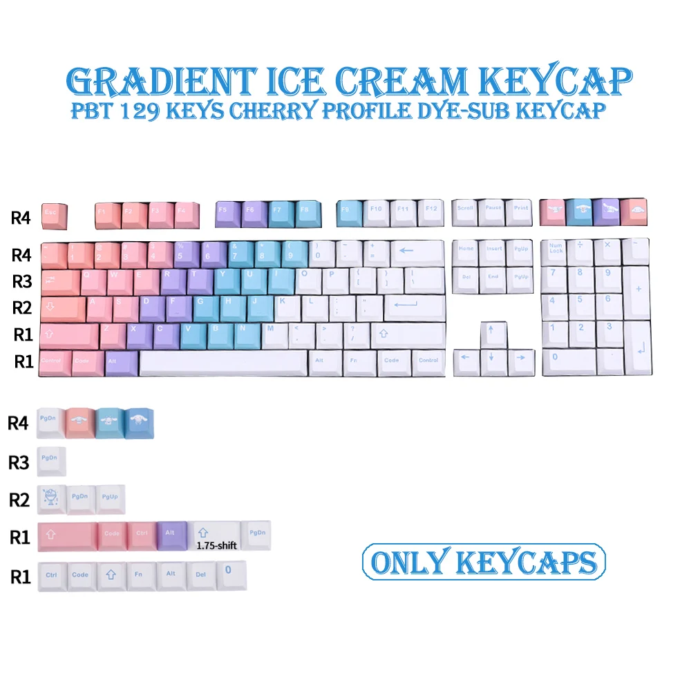 

PBT Keycap 129 Keys Cherry Profile DYE-SUB Personalized Gradient Keycaps For Mechanical Keyboard 61 64 84 108 Layout
