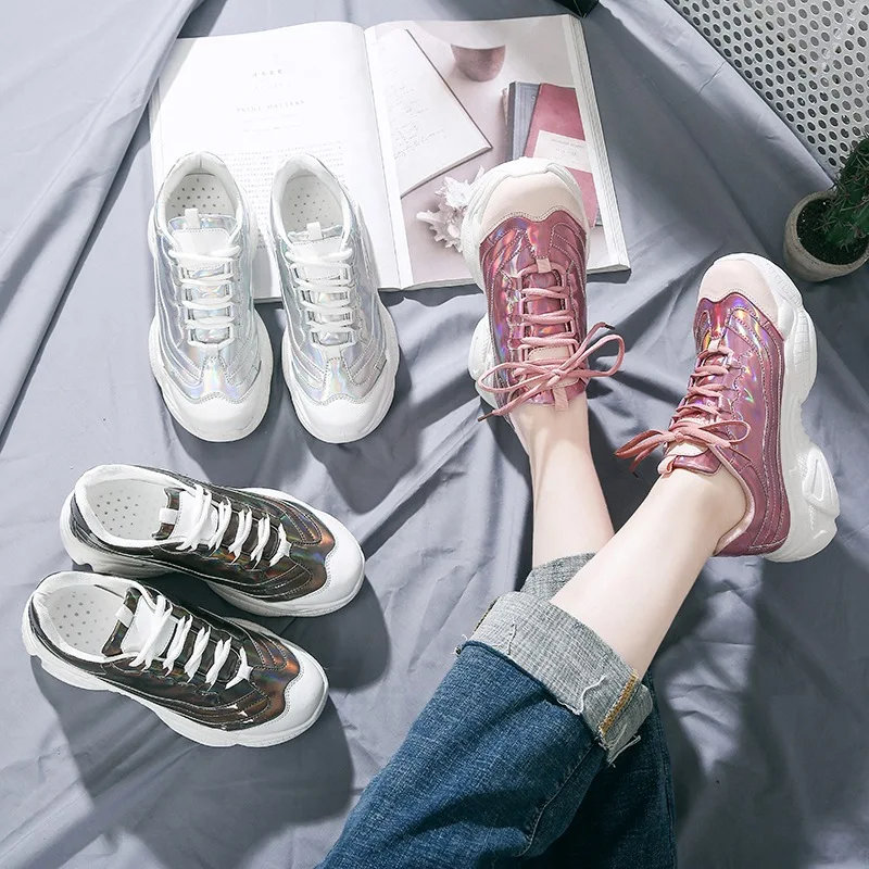 Женские Красочные повседневные туфли на платформе кроссовки толстой плоской