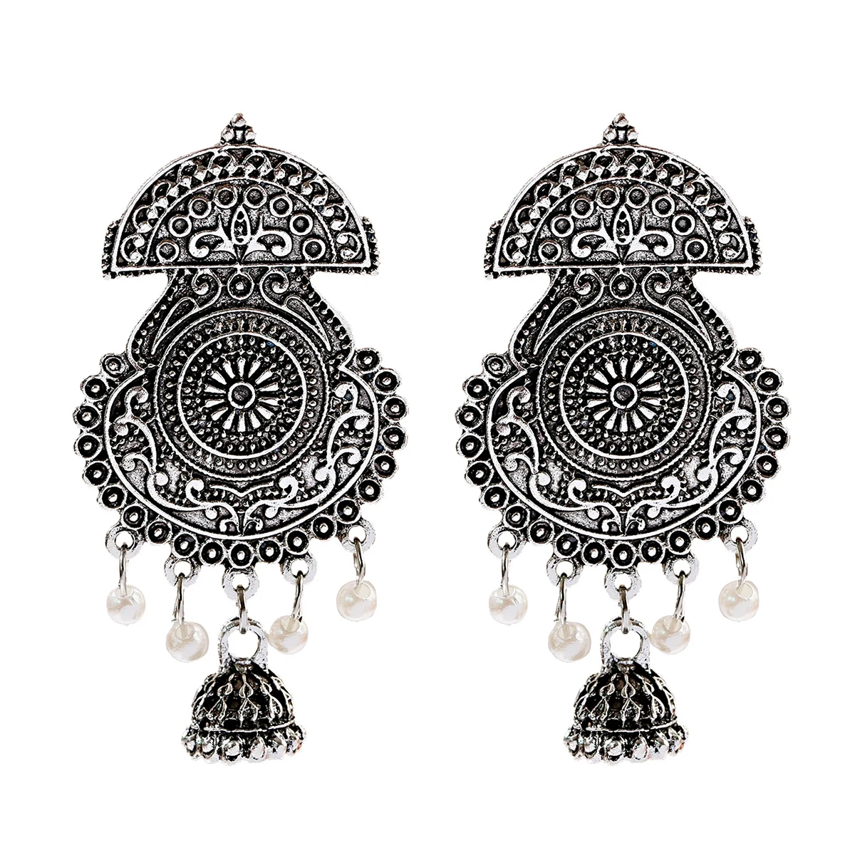 Цыганские серьги с жемчужинами и кисточками в индийском стиле Jhumka для женщин, богемные Ретро Золотые Зеркальные колокольчики, тибетские сережки oorbellen