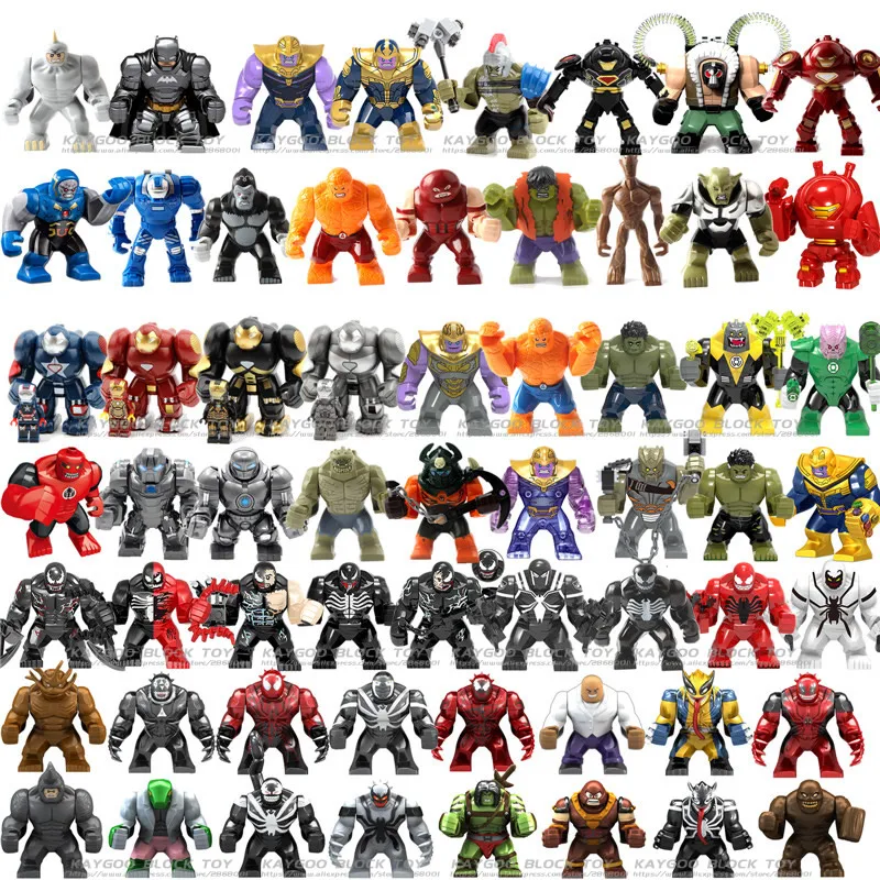 64pcs big figure 34 шт./лот, строительные блоки Marvel, супергерои, Мстители, DC, Человек-паук, Бэтмен, Железный человек, танос, Тор, модели, набор кирпичей, детская игрушка - Цвет: 64pcs big figure