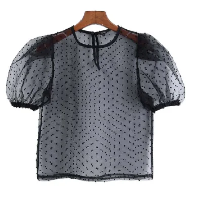 Женская Сексуальная Блузка с прозрачной сеточкой короткий рукав о образный