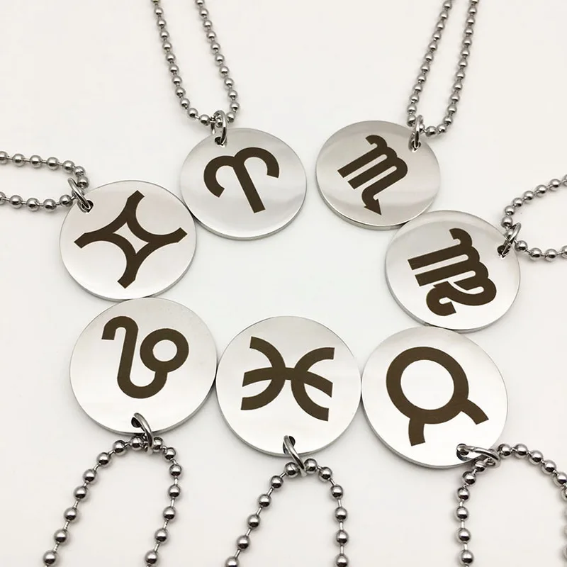 

12 Constellation Zodiac Necklaces Personality Jewelry for Women Man Taurus Aries Leo Round Pendant Necklaces Collier 2021 New