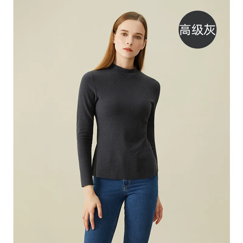 Women's Autumn and Winter Hyaluronic Acid Cationic Semi High Neck Long Sleeve T-shirt Heating Thermal Underwear Bottomed Shirt