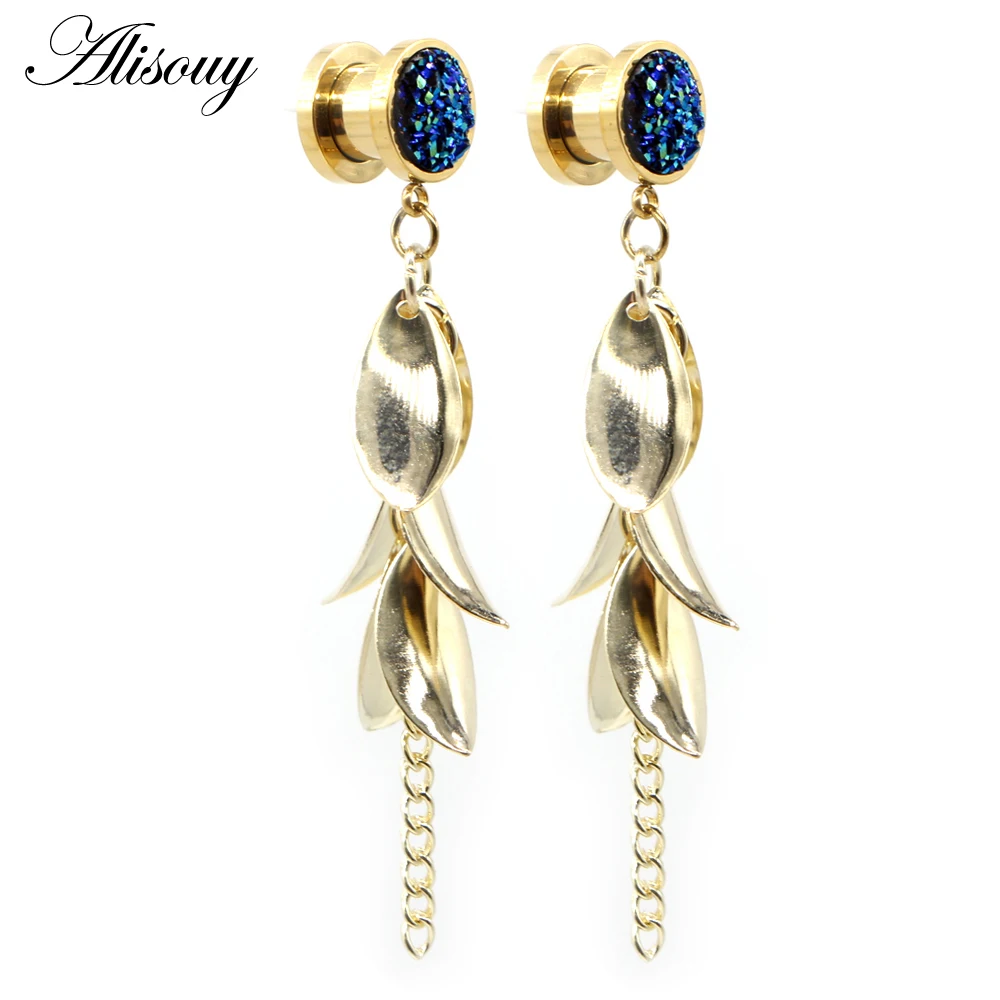 Заглушки для ушей Alisouy из нержавеющей стали туннели с подвесками в форме листьев